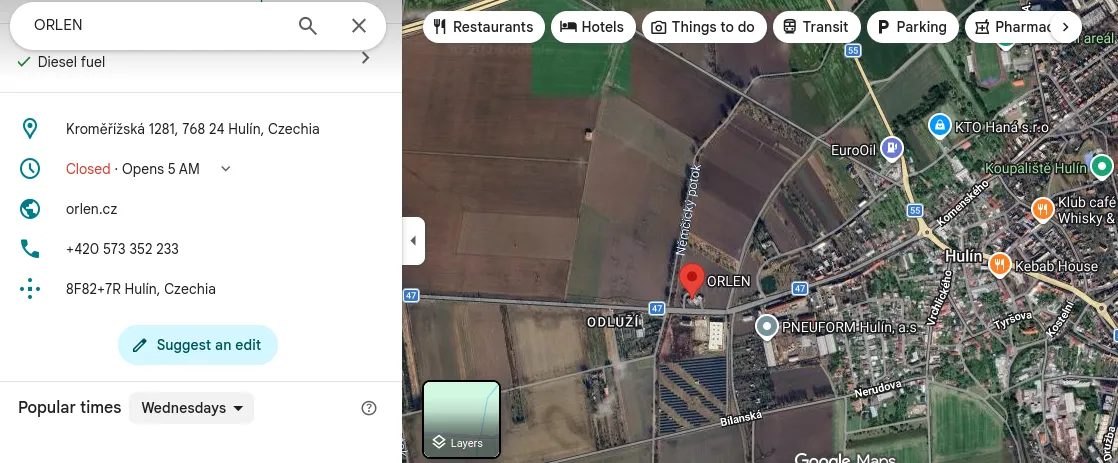 Google Maps Orlen Station in Hulin