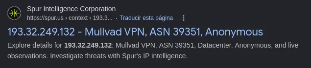 IP Search showing VPN provider